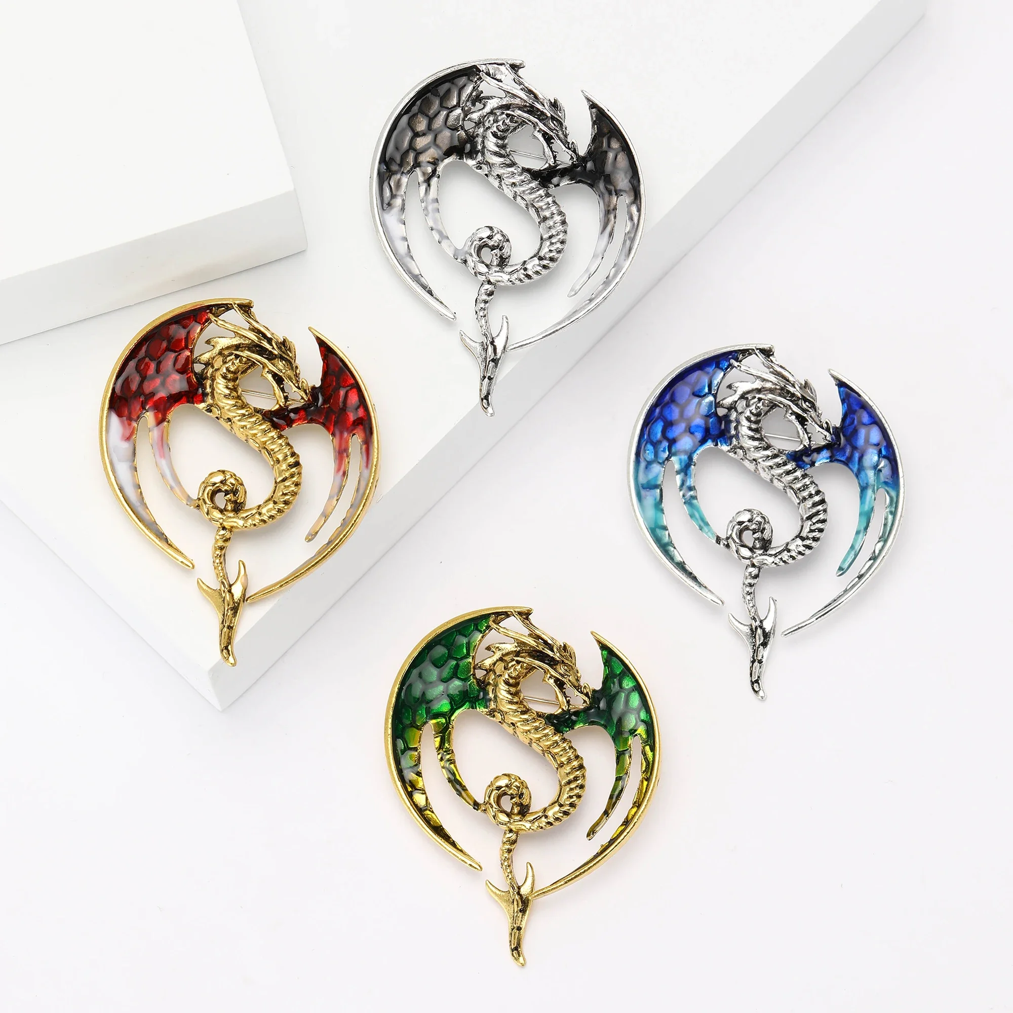 Popular Enamel Dragon Pins for Women Unisex Rhinestone Flying Dragons Brooch Event Party Backpack Decoration Clothes Accessories