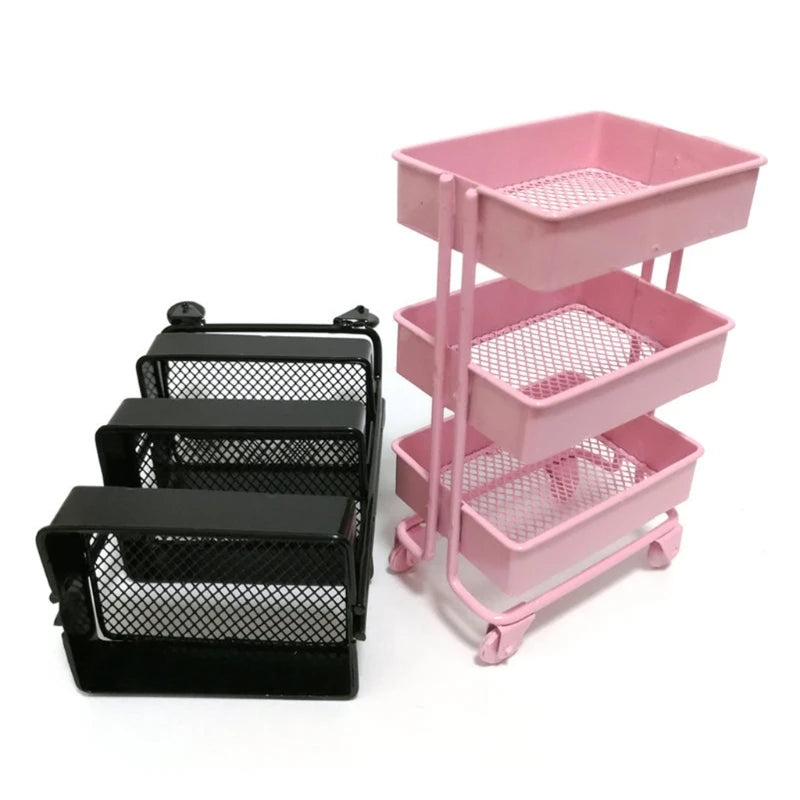 &1:12 Dollhouse Mini Storage Cart Miniature Bookshelf with Wheels Kitchen Bedroom Furniture Display Stand Book