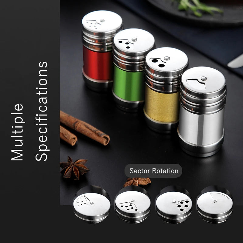 &Stainless Steel Spice Jar Rotating Cover Barbecue Salt Sugar Bottle Shaker Pepper Seasoning Can Home Kitchen Cooking Gadgets