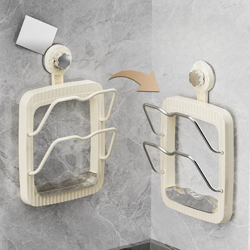 Suction cup pot lid holder placer free wall-mounted kitchen shelf multifunctional chopping board rack double draining