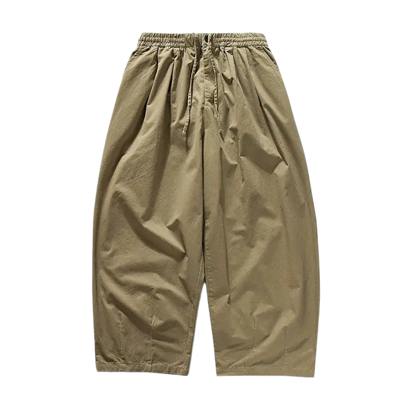 Barrel pleated pants with elastic waist