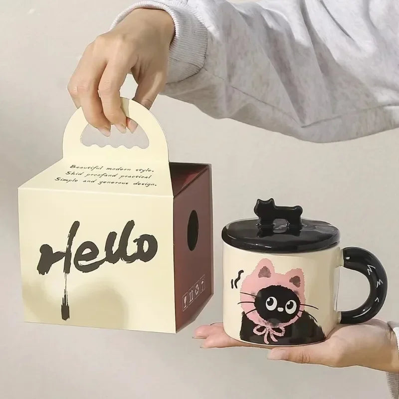 Couple Ceramic Water Cup Creative personality cat mug with lid cute ceramic coffee cup drinking water cup souvenir