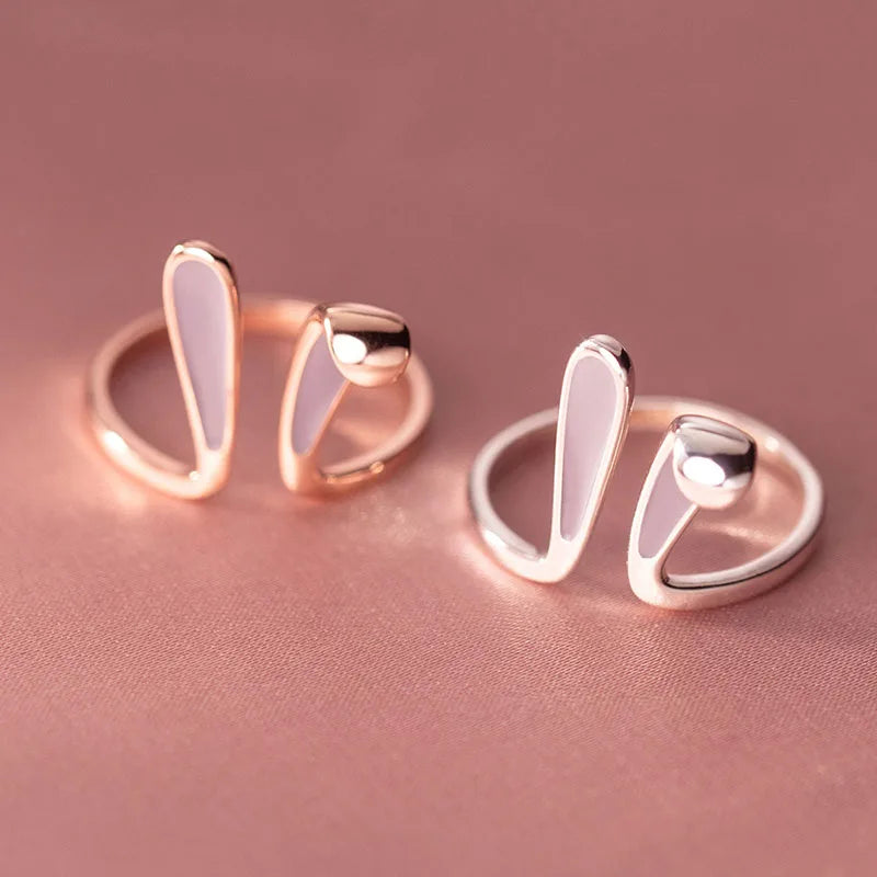 Cute Pink Bunny Ears Ring Girls Woman Trendy Jewelry Gifts Wedding Banquet Accessories Ring Resizable