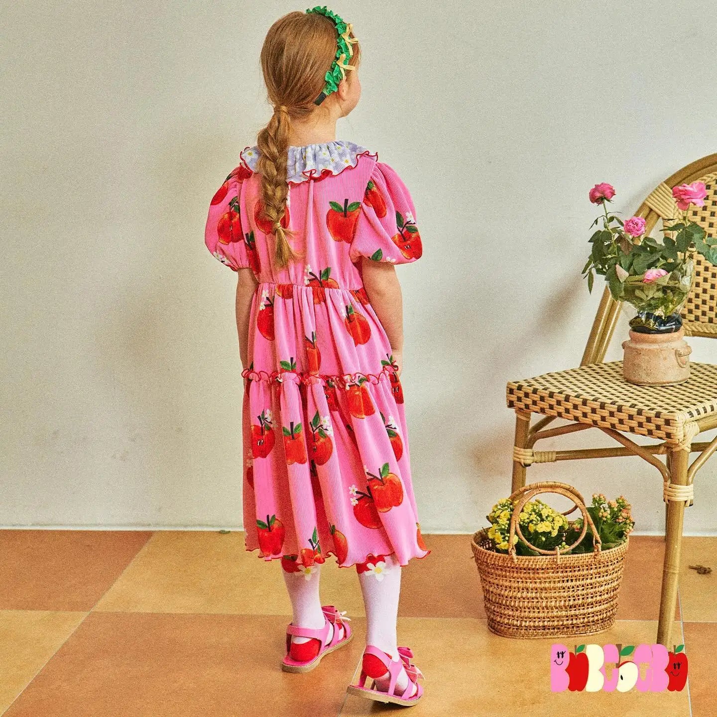 Korean Kids's Holiday Princess Dress For 2024 New Summer Children's Ruffled Apple Skirts Girls Party Dress Children's Clothings