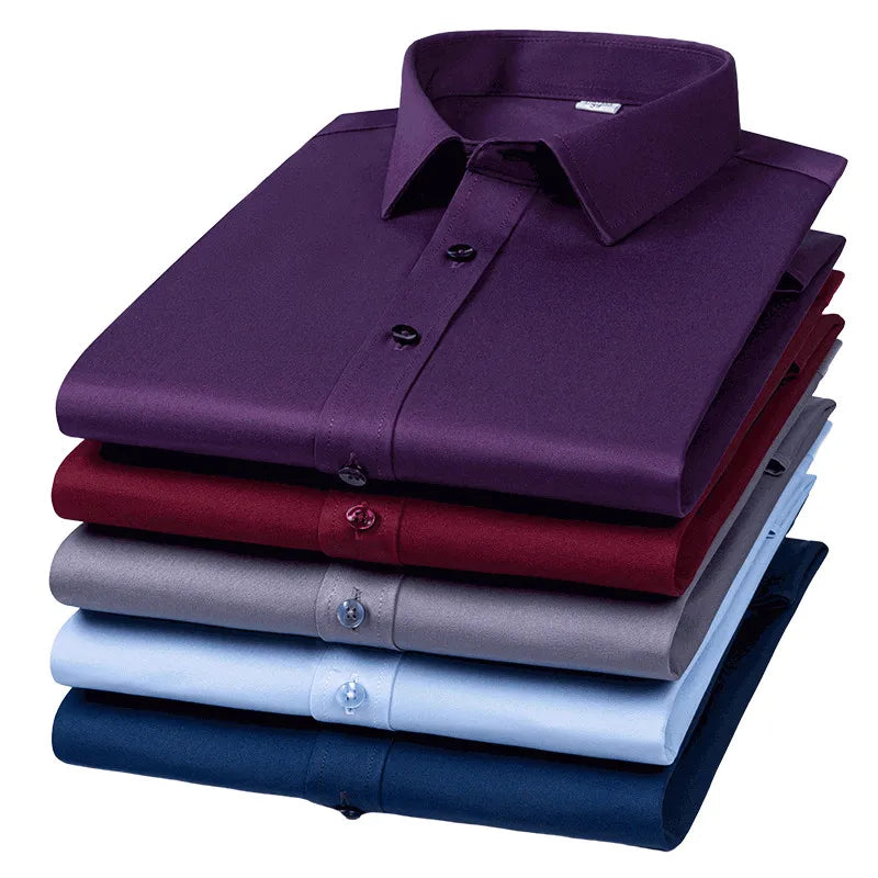 Men's Long Sleeve Fashion Shirt Designer Style Business Elastic Wrinkle Resistant Soft Comfortable Classic Solid Color Purple