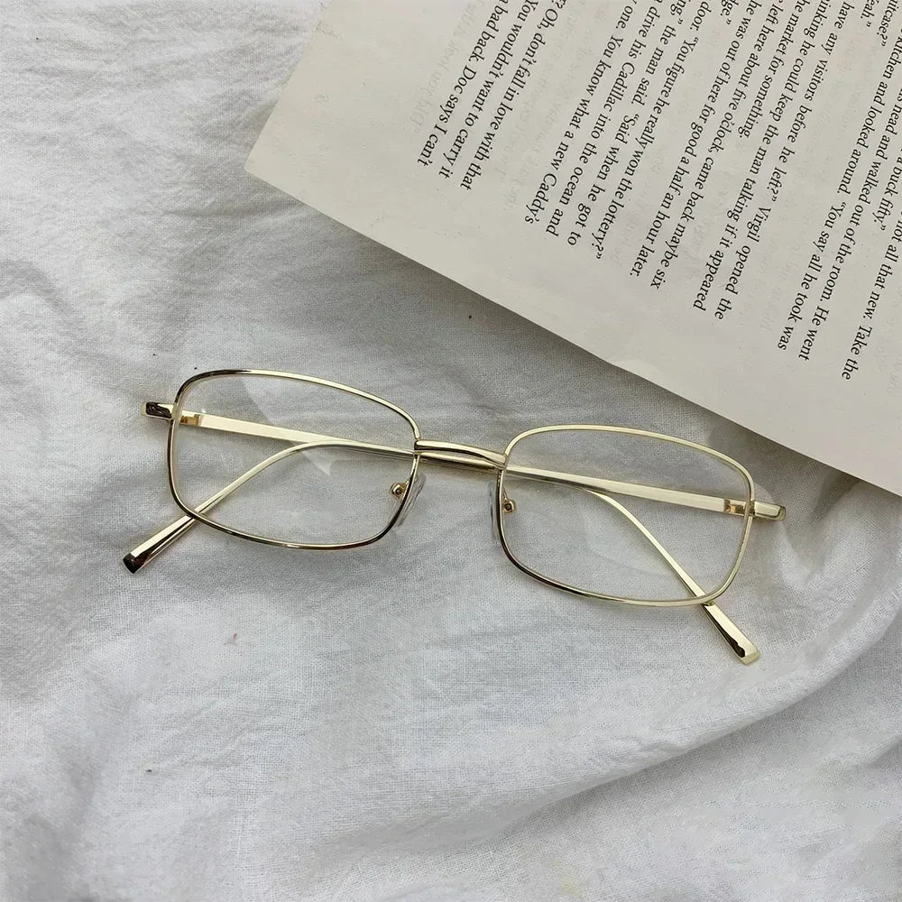 Y2K Harajuku Small Square Frame Glasses Women Retro Metal Eyeglasses Clear Reading Spectacle Blue Light Blocking Eyewear