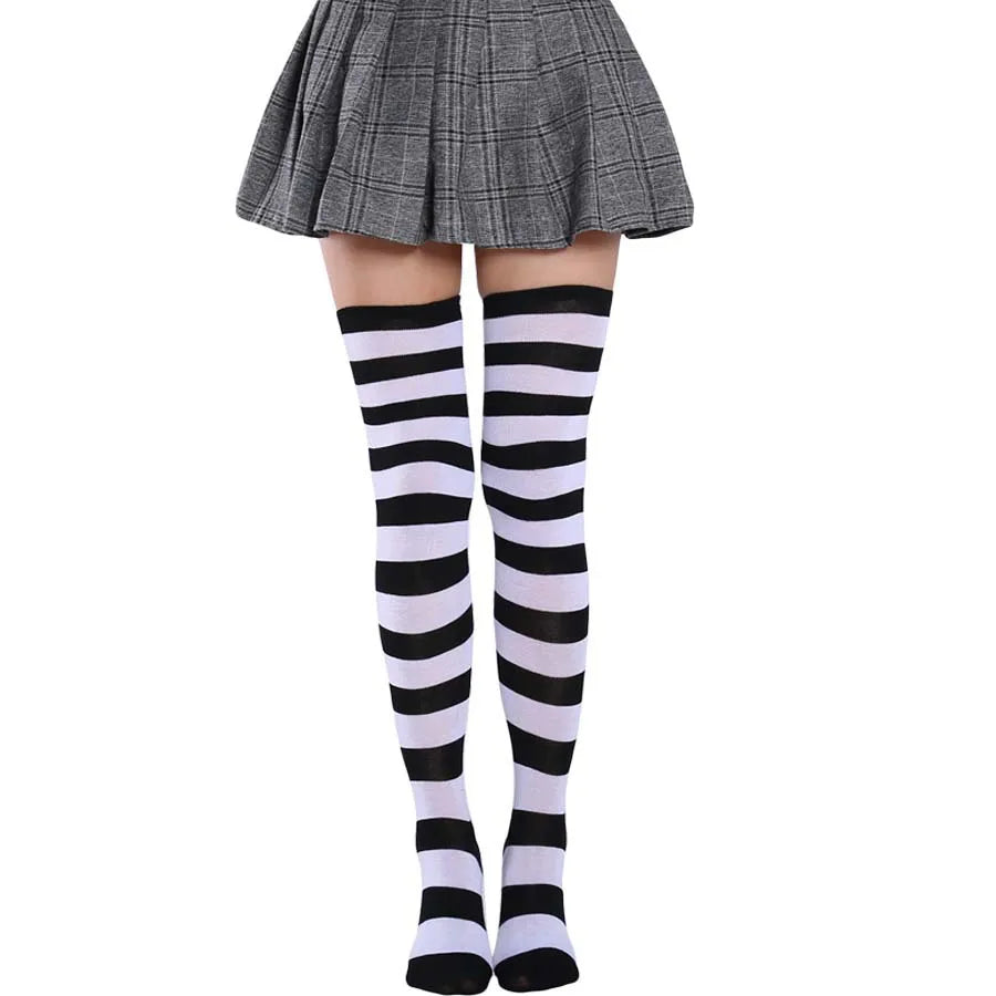 JK Woman Cosplay Stockings Orange Black Strips Lolita Long Socks Over Knee Thigh High Socks Women Compression Socks