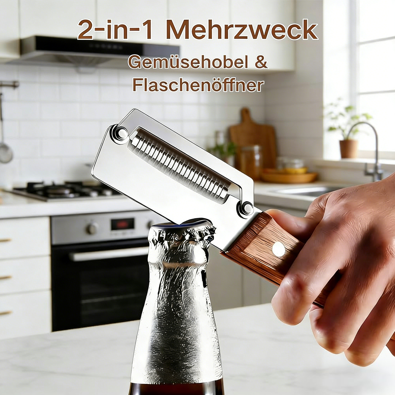 2026 Multifunktionaler Gemüseschäler, 2 in 1 Sparschäler mit Holzgriff und Ergonomischem Holzgriff – Müheloses Schälen von Kartoffeln, Äpfeln, Karotten