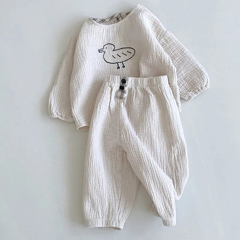 Baby Kids Clothing Set Spring And Autumn Baby Boys Suit Cotton Hemp Top + Pants Girls 2pcs Suit Casual Clothes