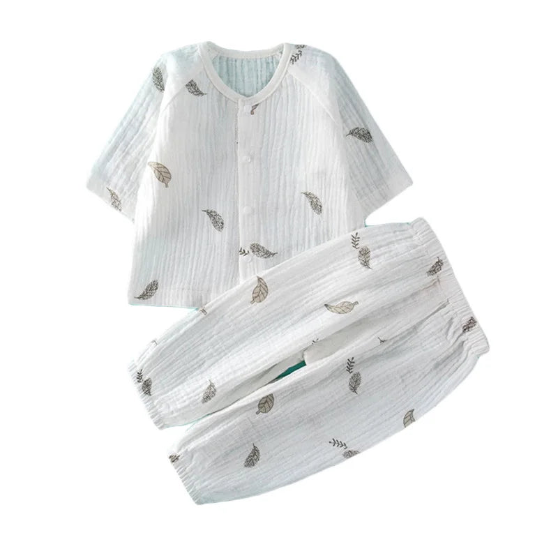 Newborn Muslin Cotton Pajamas Shirt Tops+Pants Suits