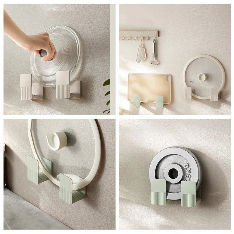 Plastic Pot Lid Holder Wall-Mounted Chopping Board Hanging Holder Pan Pot Cover Storage Rack No Punching Kitchen Organizer Shelf