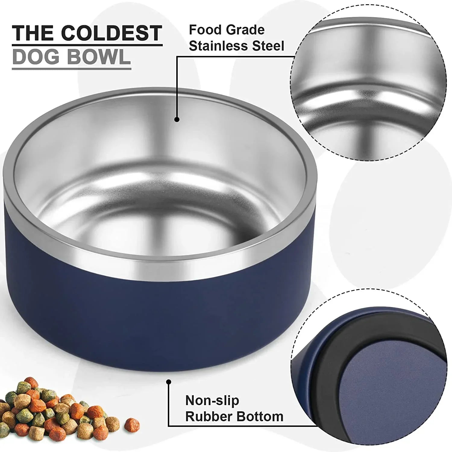 64oz Stainless Steel Round Dogl Cat Bowl Double Vacuum Feeding Pet Bowl Large Capacity Dog Food Water Bowl Dog Accessories Puppy