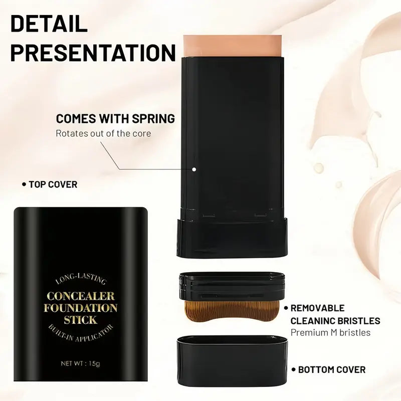 Dual-Ended Foundation & Concealer Stick with Built-in Brush