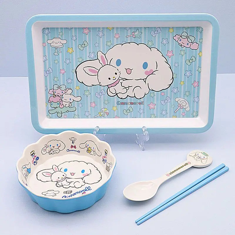 Cute Sanrio Tableware Cinnamoroll Kawaii Dormitory Student Cartoon Kitchen Set Bowl Plate Fruit Salad Storage Toys Girls