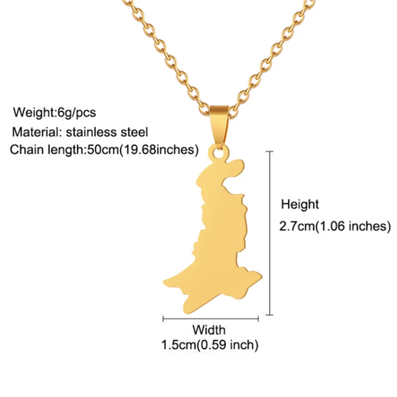 Fashion Pakistan Country Map Falg Pendant Necklaces For Women Stainless Steel Gold/Steel Color Pakistani Ethnic Jewelry Gifts