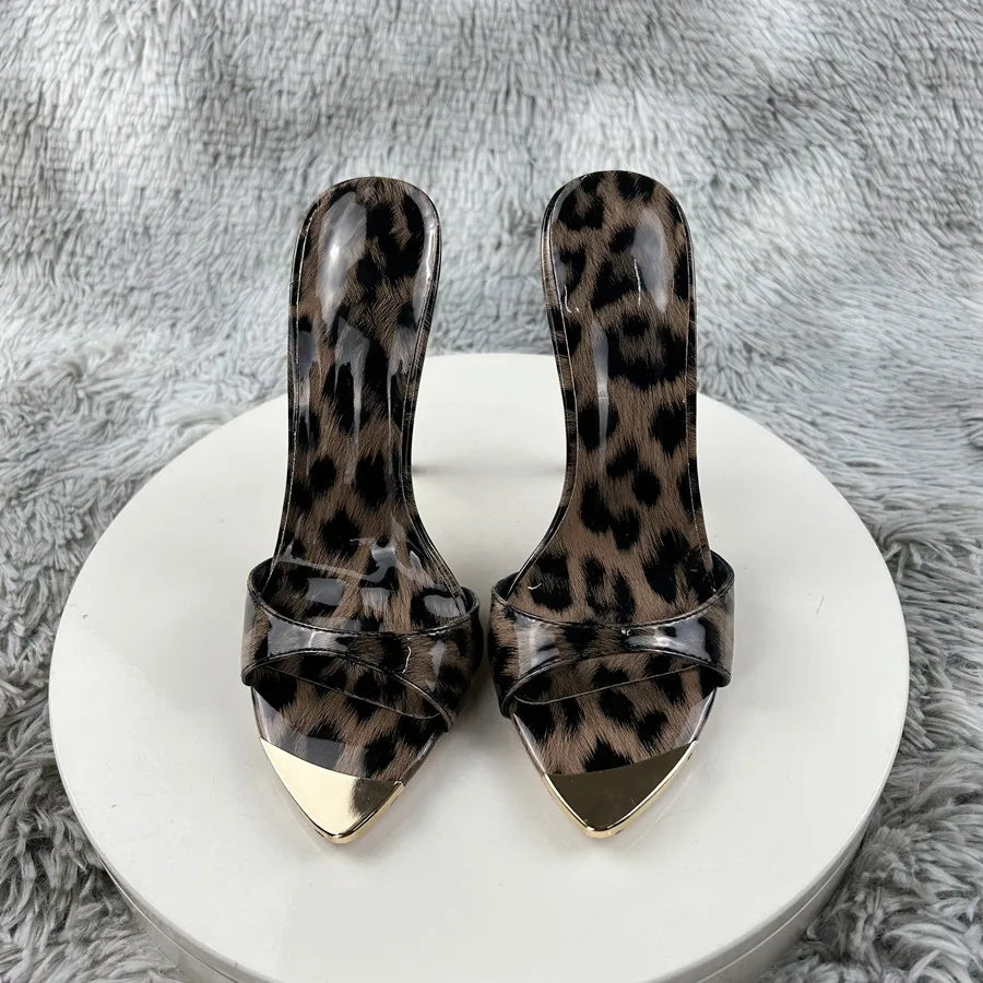 2024 Trend Women High Heels Shoes for Woman's Peep Toe Pointed Toe Leopard Print Pumps Sexy Ladies Summer Party Sandals12cm