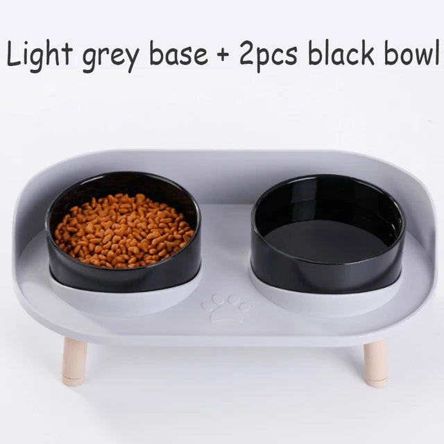 Cat Double Bowls Feeder Adjustable Height Pet Cats Drinker Water Bowl Elevated Feeding Kitten Supplies Food Feeders Dogs Dish