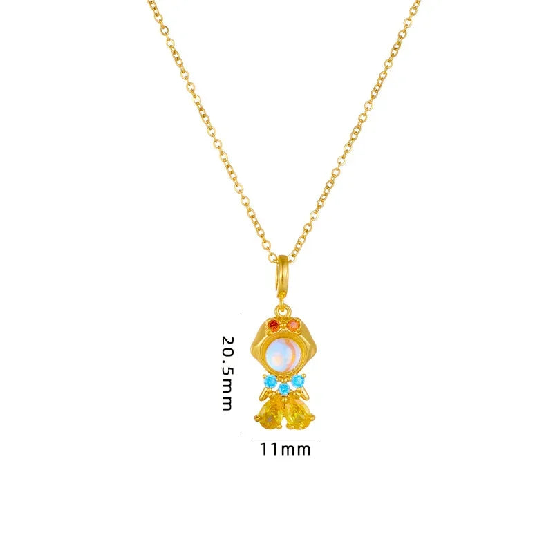 Disney Princess Snow White Cinderella Zircon Pendant Necklace for Women Girls Stainless Steel Chain Party Accessories Gifts