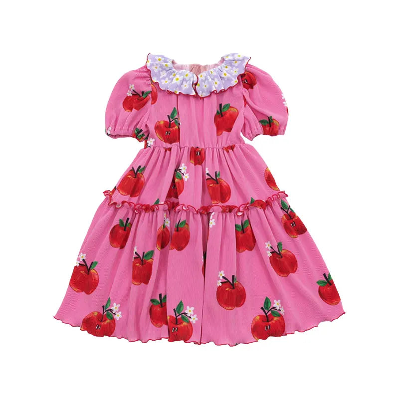 Korean Kids's Holiday Princess Dress For 2024 New Summer Children's Ruffled Apple Skirts Girls Party Dress Children's Clothings