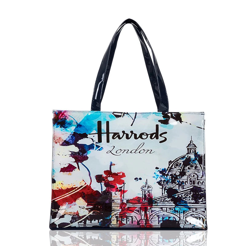 London Style PVC Reusable Shopping Purses Large Eco Friendly Flower Women's Tote Shopper Bag Summer Waterproof Beach Handbag