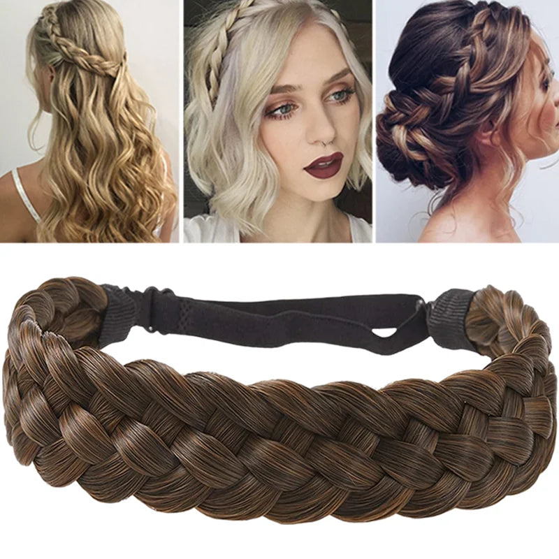 Lady Hairband Fashion Headband Synthetic Plait Elastic Headband Braided Band Hair Accessories Hair Extension Headwear Hairbands