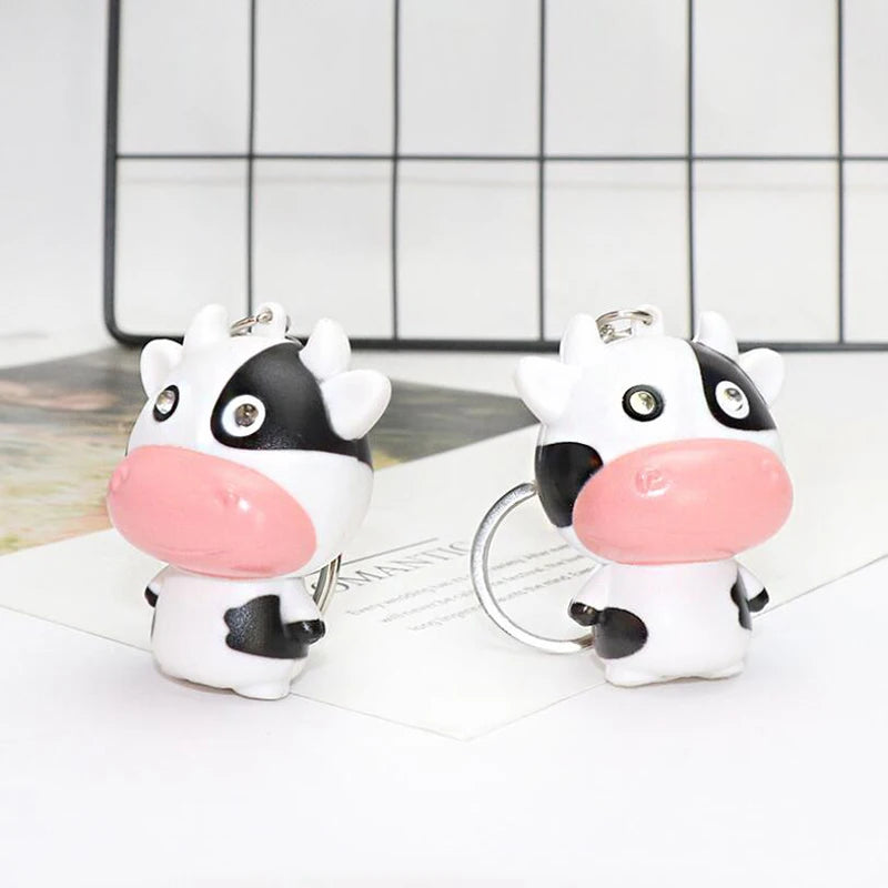 LED Audible Light-emitting Cow Keychain Charm Mini Torch Children's Toy Animal Key Ring Creative Mobile Phone Case Accessory