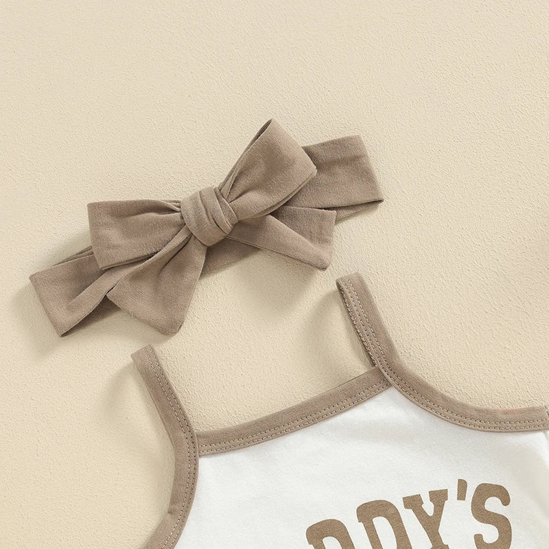 Newborn Set Baby Clothing Girl Summer Outfits Letter Print Spaghetti Strap Sleeveless Rompers Solid Shorts Headband 3pcs