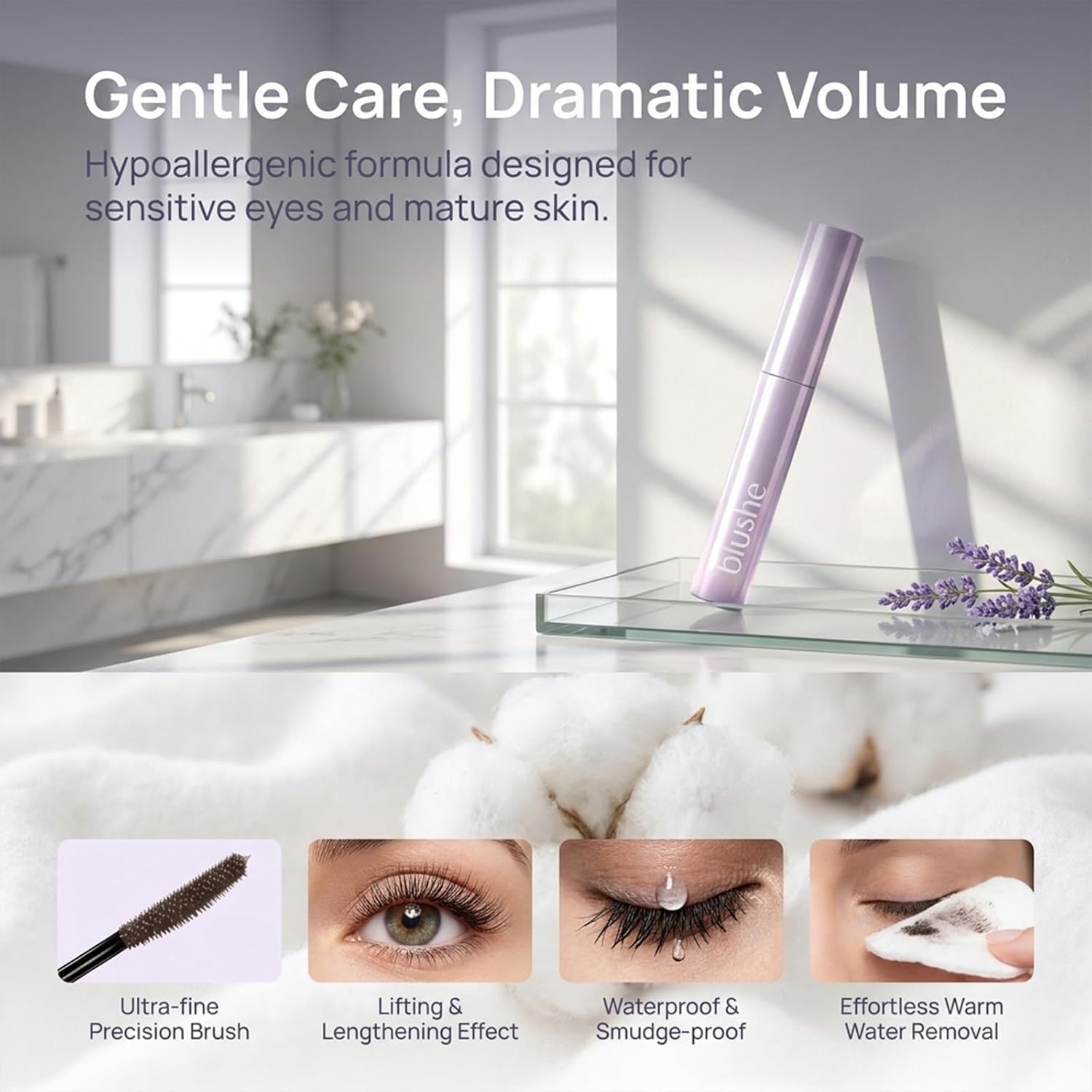 Blushe Lash Casting Mascara Korean, New Upgrade Blush Korean Mascara With Growth Serum, Volumizing & Lengthening Lash Makeup, Lash Enhancement & Regeneration, Smudge Proof & Waterproof