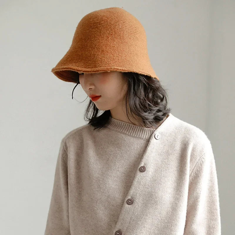 MAXSITI U Solid Keep warm Wool Bucket Hat for Women Autumn and Winter Fisherman Hat  Vintage Knitting Basin caps for ladies