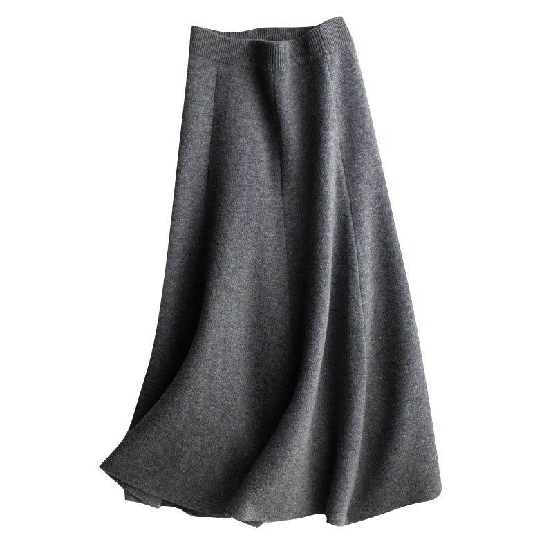 2024 New Cashmere Long Skirt Wool Knit a Word Skirt Female Long Section High Waist solid Color Loose Umbrella Skirt Skirt