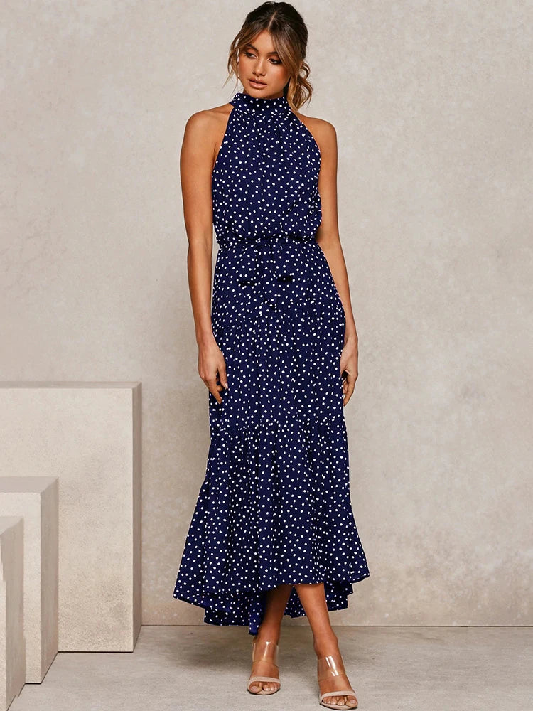 Summer Long Dress Polka Dot Casual Dresses Black Sexy Halter Strapless New 2025 Yellow Sundress Vacation Clothes For Women