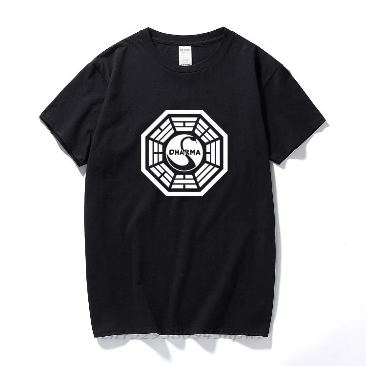 American TV Play Series LOST Dharma Initiative T-Shirt Fitness Cotton Short Sleeve Fans T Shirts Tops Tees Camisetas Masculinas