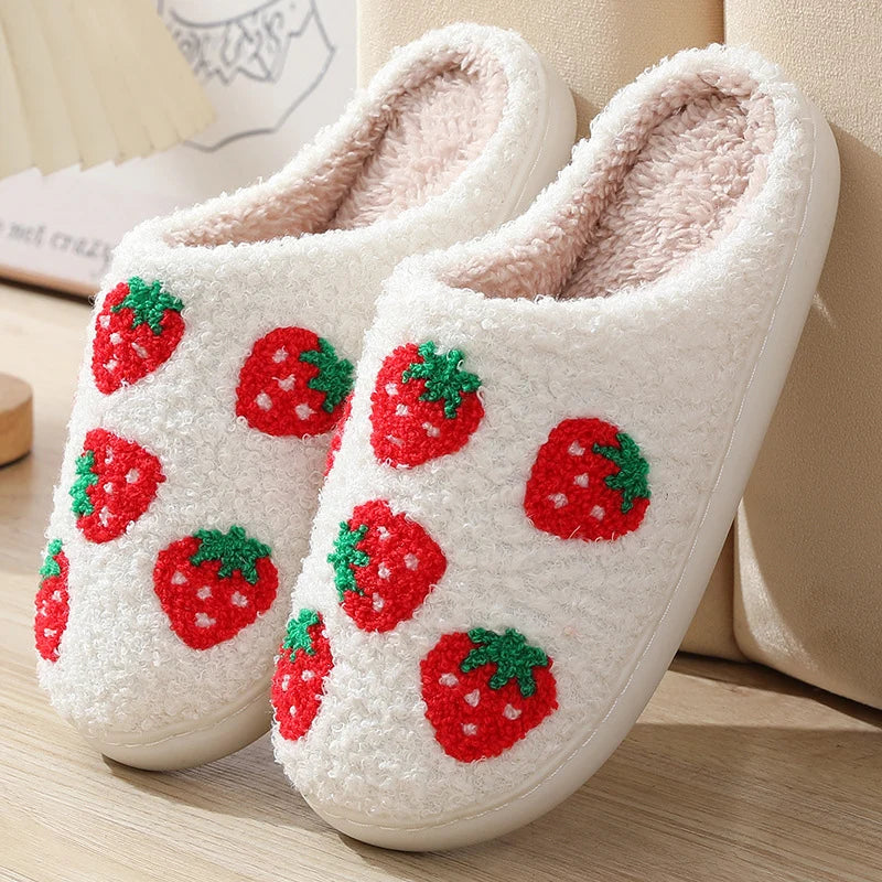 Women Indoor Slippers Soft Comfortable Embroidered Cashmere Slippers Cute Student Autumn Winter Bedroom Plush Slides