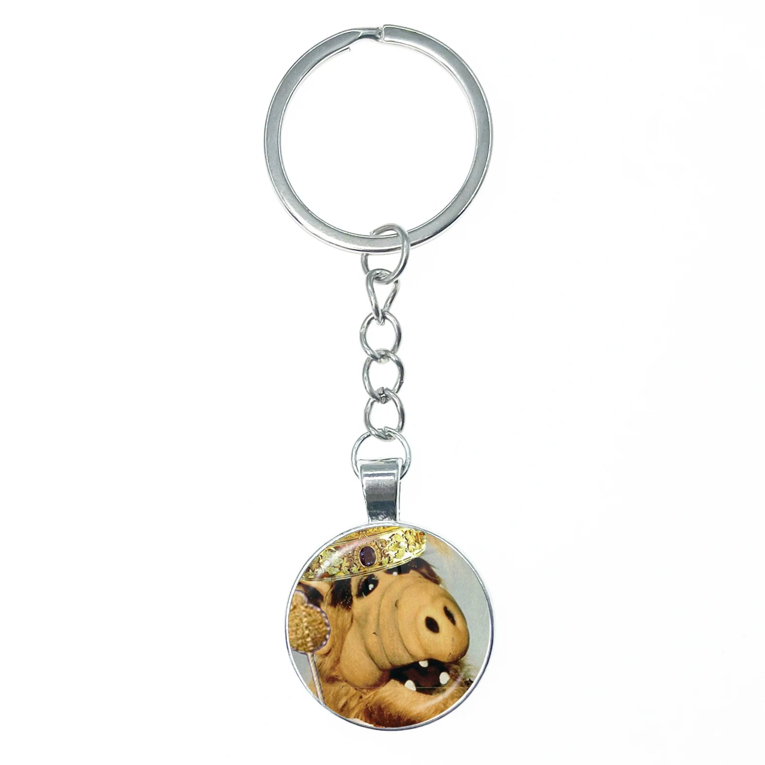 Alf Cartoon Keychain Glass Dome Cabochon KeyRing Bag Car Key Chain Ring Holder Charms Jewelry Gifts