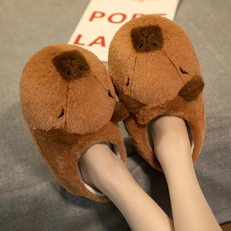 Cute Capybara Plush Slippers Cartoon Lovely Capibara Popping Circle Soft Stuffed Animals Plushy Shoes Winter Indoor Warm Slipper