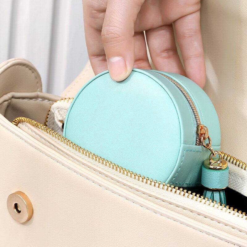 Jewelry Storage Box Mini Round Leather Jewellery Organizer Earrings Ring Jewelry Packaging Display Box