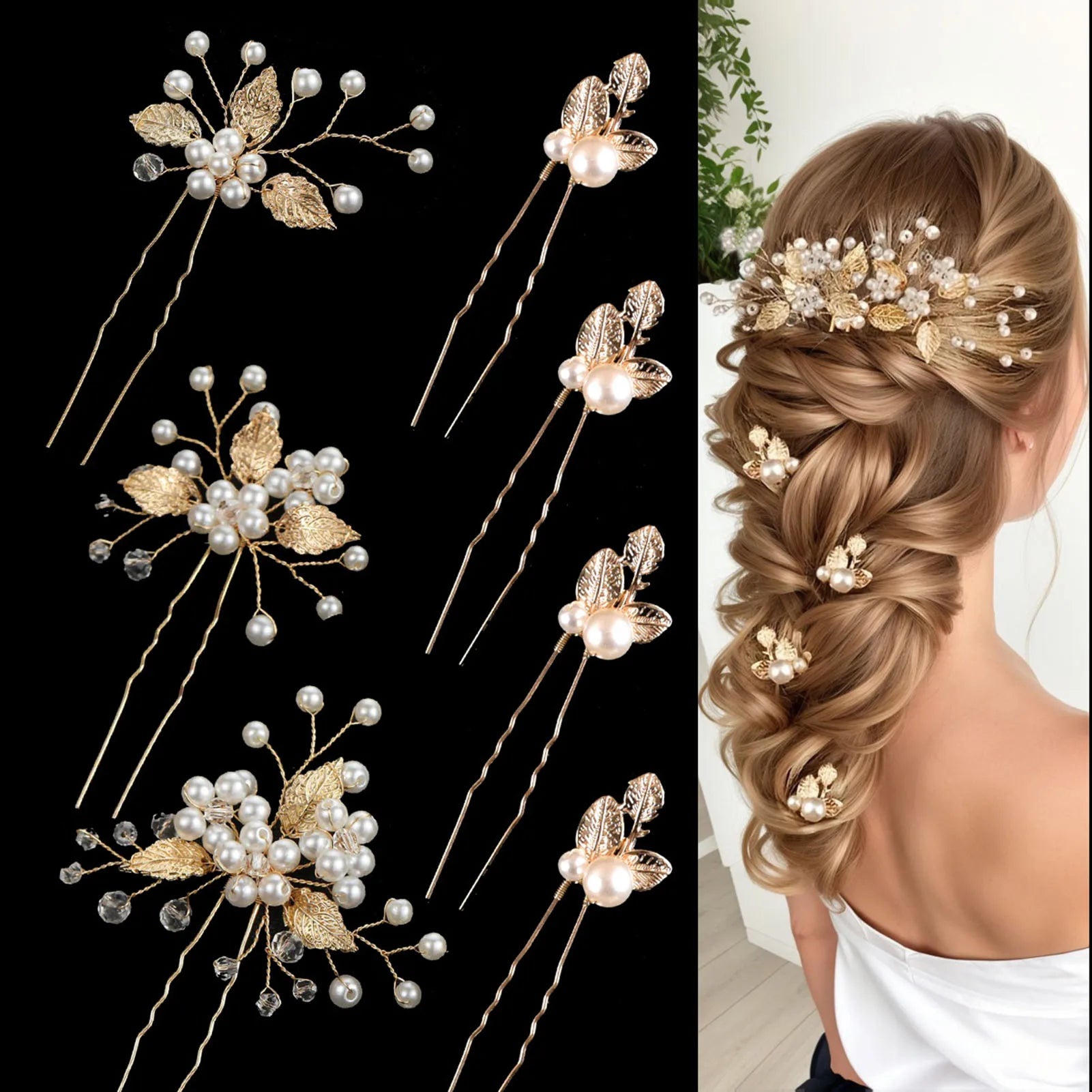 Pearl Flower Hairpin Side Comb Sets Wedding Hair Accessories Leaf Shaped Tiaras Bride Insert Hair Clip Jewelry Fashion Headwear