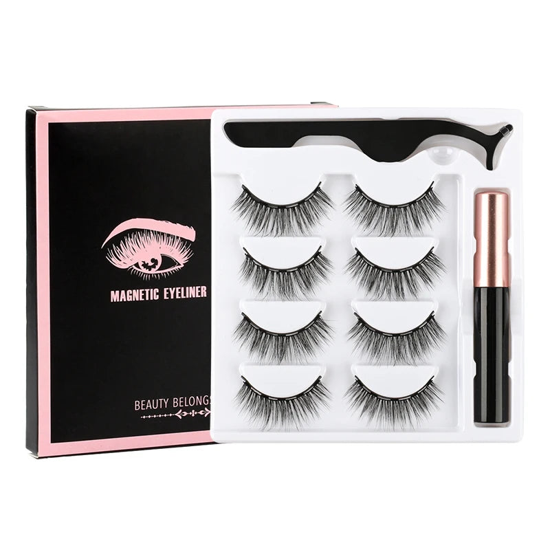 Magnetic Eyelashes Set 1/2/3 Pairs Natural Long False Eyelashes Soft Mink Lashes Waterproof Liquid Eyeliner Tweezer Makeup Tools