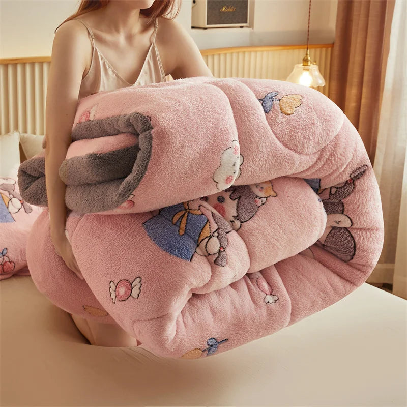 Thickened Winter Blanket Quilt Lamb Wool Double Layer Thick Warm Blanket 150/180/200 Comforter Throw Blankets for Beds