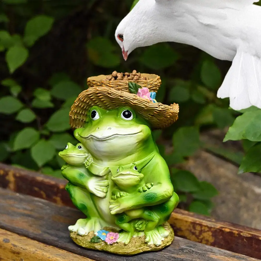Frog Sculpture Resin Outdoor Decor With Bird Feeder Frog Bird Feeder Collectible Figurine For Patio Yard Lawn Ornament