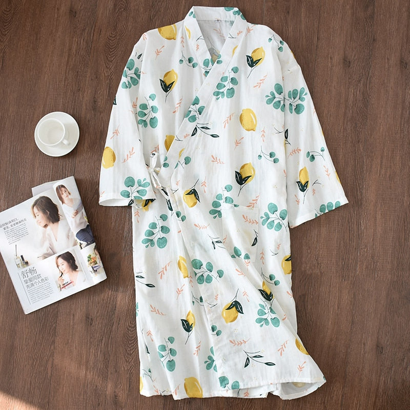 pajamas summer new 100% cotton gauze pajamas nightgown ladies SPA yukata homewear long pajamas women