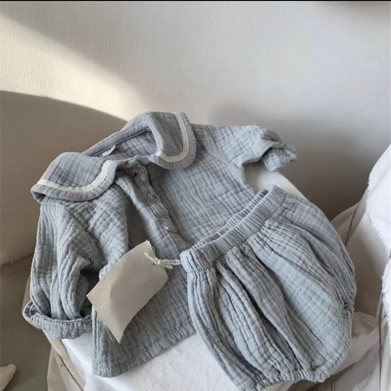 Baby Clothing Sets For 0-3Years Organic Cotton Navy Design Baby Boys Clothes Shirts + Bloomerst 2pcs Kids Outfit Baby Costume