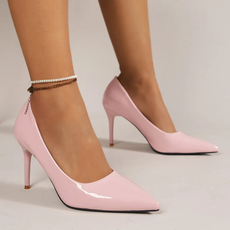 Sexy Thin Heels Pumps for Women Pink Patent Leather Pointed Toe Party Shoes Woman 2024 Spring Slip-On Stiletto High Heel Shoes