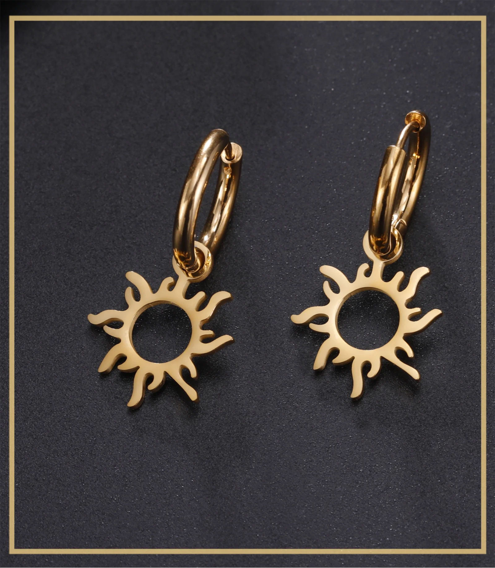 Skyrim New Sun Totem Pendant Drop Earrings Stainless Steel Women Gold Color Hoop Earrings Fashion Party Jewelry Gift Wholesale