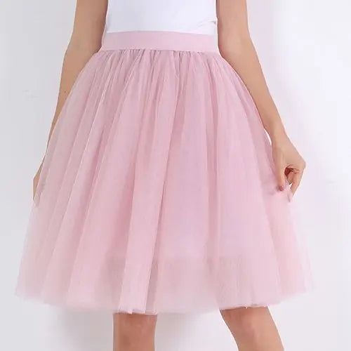 Quality 5 Layers Fashion Tulle Skirt Pleated Skirts Womens Lolita Petticoat Bridesmaids Midi Skirt