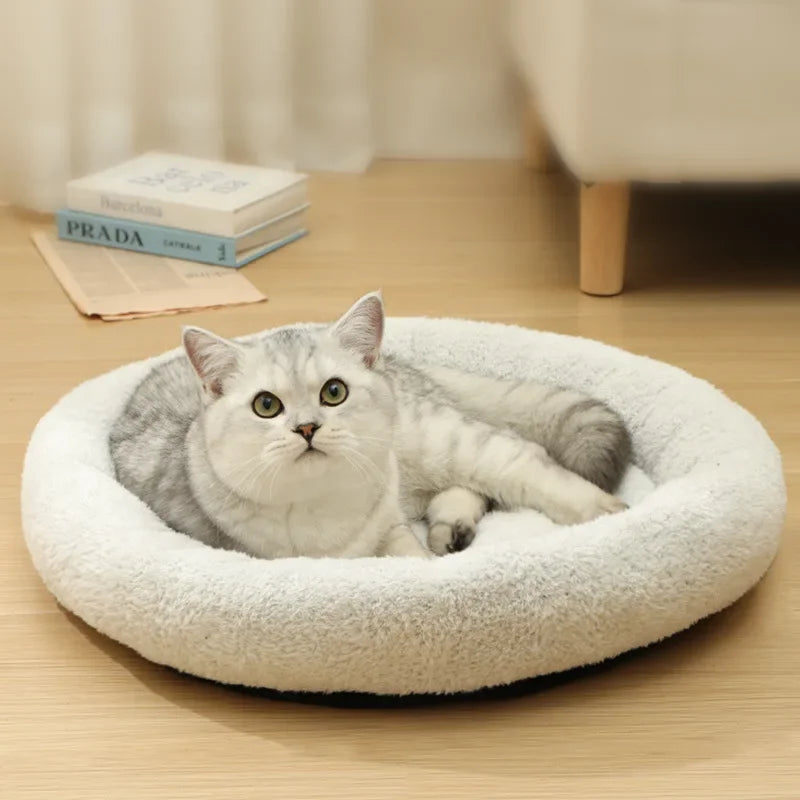 50cm Round Pet Beds Nests for Kitten Puppy Winter Warm Fleece Small Dog Kennel Soft Wear Resistant Mats Cushions Pet Supplies