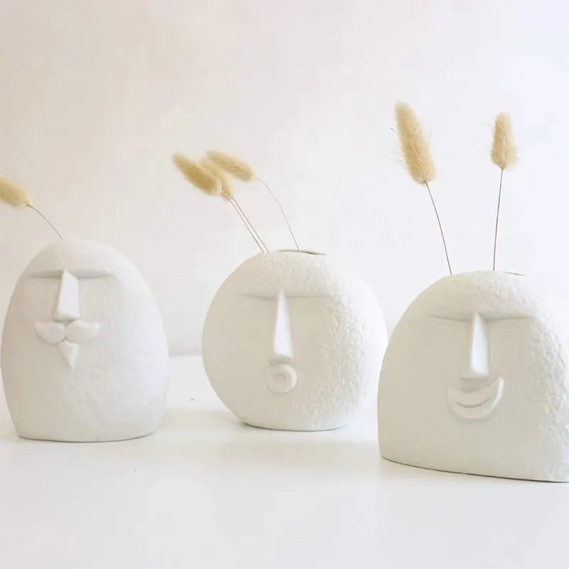 Abstract Human Face Vase Plaster Mold DIY Cement dry Flower Arrangement silicone Mold Aromatherapy Diffuser stick Vase Molds