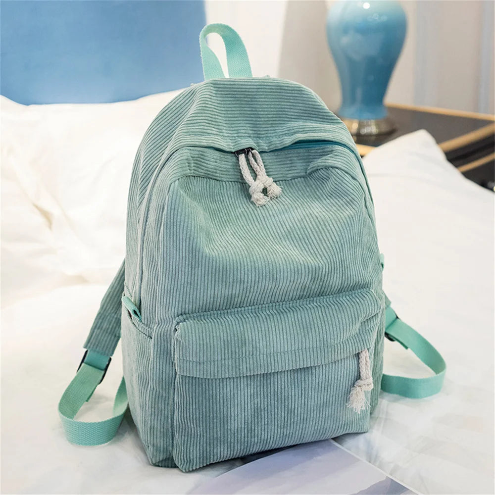 Custom Name Corduroy Middle School Schoolbag Personalize Student Simple Campus Backpack Boys Girls Outdoor Corduroy Shoulder Bag