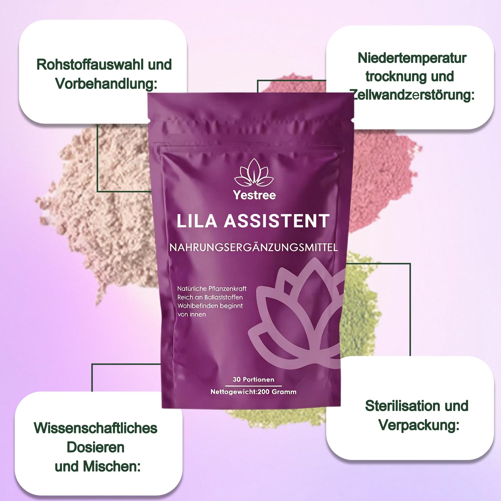 VITAFANT GREEN HELFERS 2 Pack Lila Superfood Pulver, Natürliche Pulverformel mit Aronia, Papaya, Heidelbeere, Inulin, Natürliches Ballaststoffreich Pflanzenpulver 200g