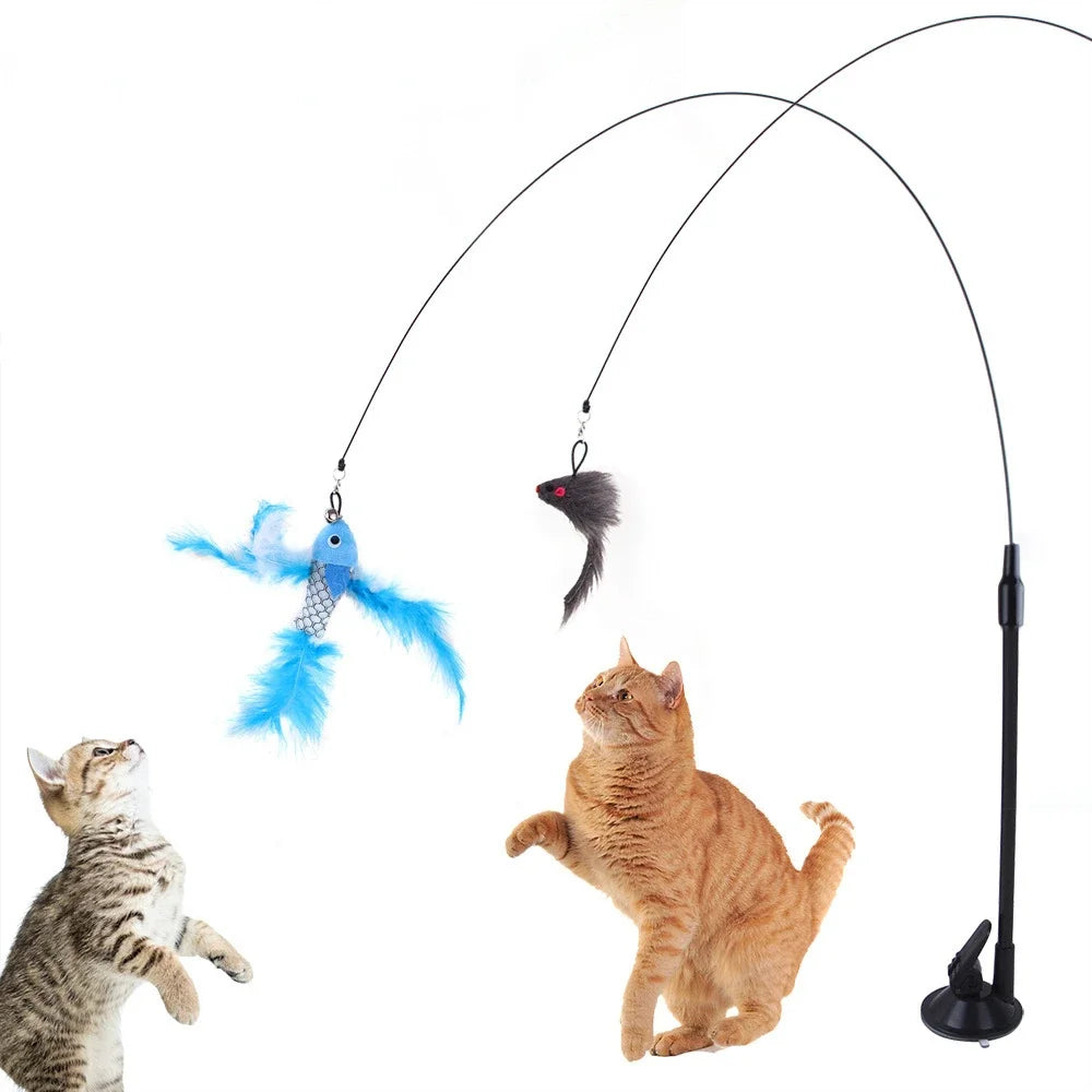 Interactive Cat Toys Simulation Bird Sucker Feather Bird with Bell Cat Stick Toy for Kitten Playing Teaser Wand Toy Cat Supplies